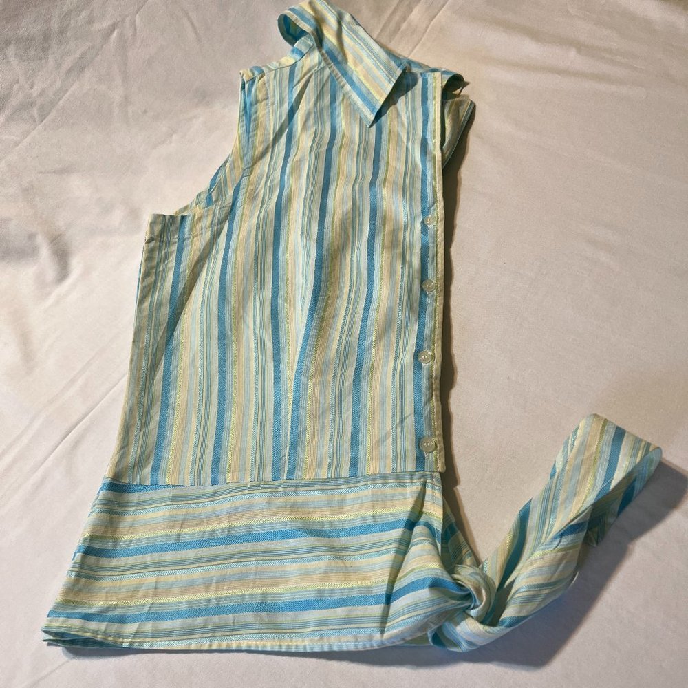 Harve Benard Cotton Sleeveless Button Down Top with Tie Front XL